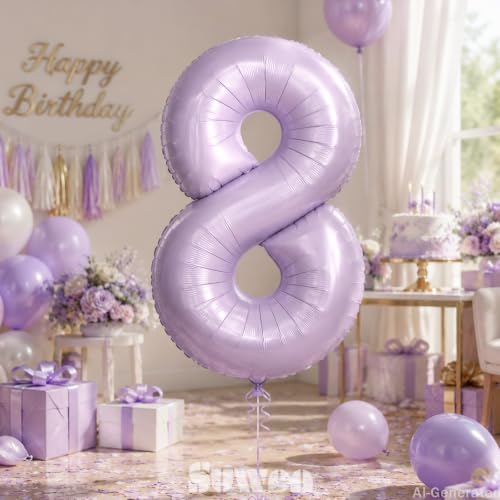 Image of SUWEN 40 Inch Light Purple Lavender Big 8 Balloon Number Foil Helium 0-9 | 8th Large Giant Birthday Huge Mylar Jumbo Happy Party Anniversary Decorations