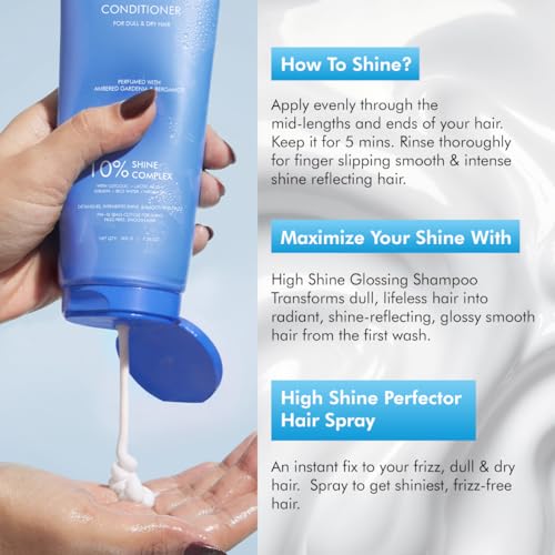 Image of mCaffeine Glossy Hair Conditioner for Dry & Frizzy Hair| 10% Shine Complex with Glycolic Acid & Keratin| Smoothens Hair Fiber| 48 Hr Frizz Control| Fresh Floral Fragrance - 200ml