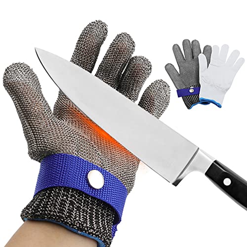 Guantes resistentes a cortes de acero inoxidable de seguridad para trabajo de malla metálica Nivel 5 Protección para corte de carne, cocina de pesca (XXX-Large) Cover