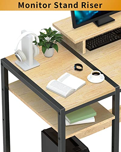 Minosys Computer Desk - 47” Gaming Desk, Home Office Desk With Storage, Small Desk With Monitor Stand, Writing Desk For 2 Monitors, Adjustable Storage Space, Modern Design Corner Table, Beech. #TOP5