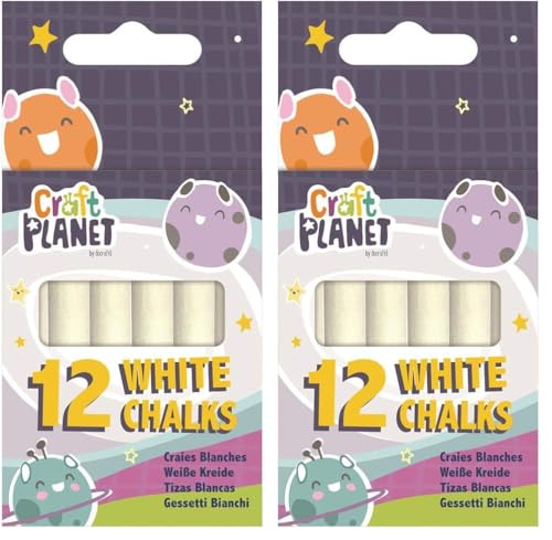 Craft Planet Standard Chalk, White, Pack of 24, Art & Craft Fun, Kids, Drawing, Pavement, Playground, School, Home, Garden, Games, Paper