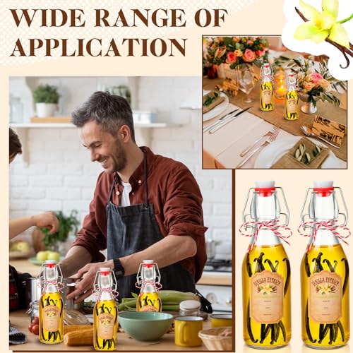 Uiifan 12 Pcs Swing Top Glass Bottles For Vanilla Extract Homemadeoz 12 Pcs Labels Clear Flip Top Glass Beer Bottles with Caps and Cotton Twines for Home Beer Kombucha Soda Fermentation Supply (8 oz)