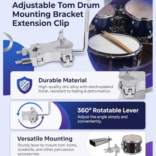 LiebeWH Clip de Extensión Ajustable para Montaje de Tom Drum para Accesorios de Percusión con Palanca Giratoria 360 Grados y Llaves Fuertes miniatura 5