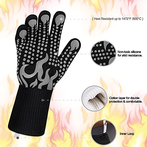 Image of Comsmart BBQ Gloves, 1472 Degree F Heat Resistant Grilling Gloves Silicone Non-Slip Oven Gloves Long Kitchen Gloves for Barbecue, Cooking, Baking, Cutting(Gray)