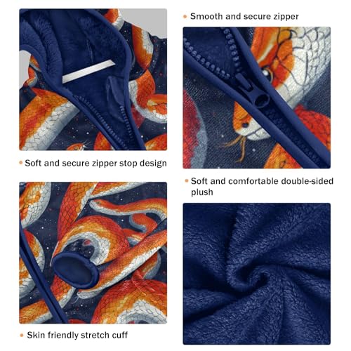 Orange Snake Pattern Toddler Fleece Jacket Girl Boys Hooded Fleece Jacket Coat Warm Outwear Zip-up 3-10T3