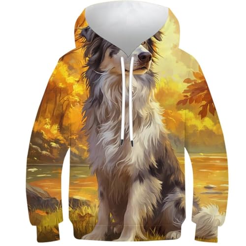 Sweat-shirt à Capuche Enfant Anti-Ternissement : Pull Graphique Chien 3D pour Ado 13-15 Ans