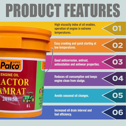 Image of PALCO Tractor Samrat 20W50 CF Multigrade Diesel Engine Oil for Tractors 8 Litre, Heavy Duty Engine Oil Compatible with Escorts, Ford & Eicher Increased Drain Interval