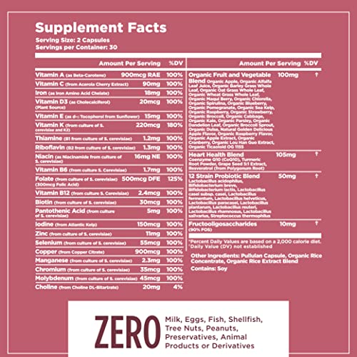 Multifood Whole Food Multivitamin For Women With Probiotics, Organic Fruits & Vegetables, Iron, Coq10, Turmeric, Resveratrol & Prebiotic Fiber | Vegan Formula For Energy, Brain, Heart & Eye Health #TOP1