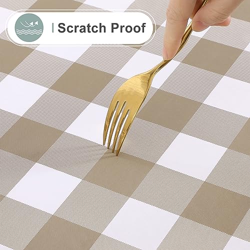 misaya Rectangle Waterproof Vinyl Table Cloth, Buffalo Flannel Backed Tablecloth, Wipeable Plastic Table Cover for Dinner, Kitchen, Outdoor (70" x 108", Khaki and White) by misaya - Image 6