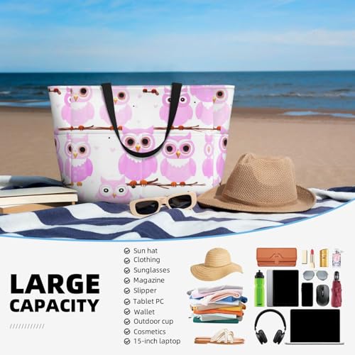 Cute owl Print Large Capacity Beach Tote Bag for Women, Waterproof Beach Travel Bag4