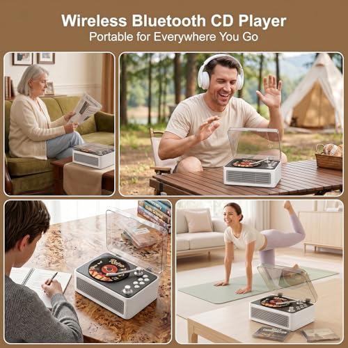 Image of Gueray Retro CD Player Portable Bluetooth CD Players with Speakers Vintage CD-Player 3600mAh Rechargeable & Radio & Remote Control Support USB /AUX Playback Headphone Jack (Walnut Color)