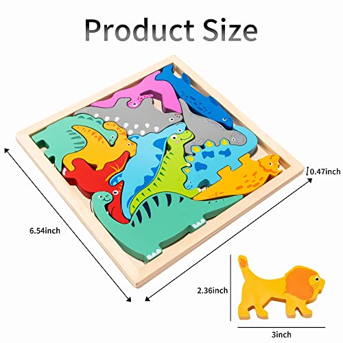 Xjyqjd Dinosaur Sorting & Stacking Toys For Toddlers 1-3, Wooden Dinosaur Blocks Puzzles For Kids 2-4 Multi-Theme Animals Fruits Numbers Jigsaw Puzzles Montessori Educational Learning Toys (4 Pack) #TOP5