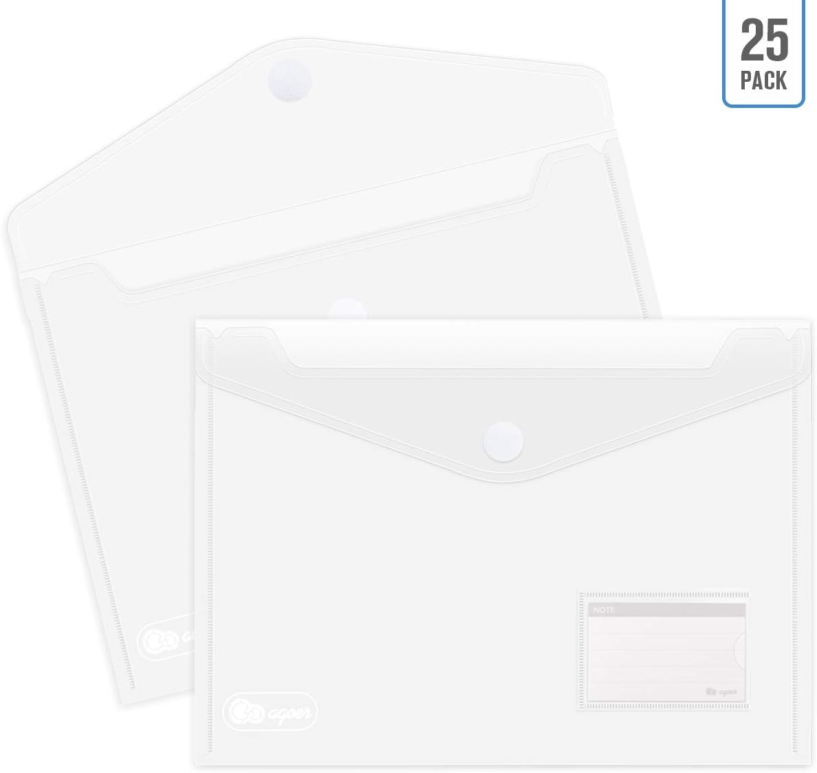 Plastic Envelopes Folders Poly Envelopes 25 Pack A4 Letter Size Clear Document File Folder with Label Pocket, Hook&Loop Closure, Transparent Filing Envelopes Organizers for School Home Office Work : Office Products