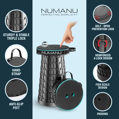 Image of NUMANU 2026 Upgraded Padded Collapsible Stool, Max 620lbs 2.5 inch-18 inch H Adjustable Portable Folding Stool for Adults, Retractable Foldable Telescopic Seat Camping Chair or Footrest