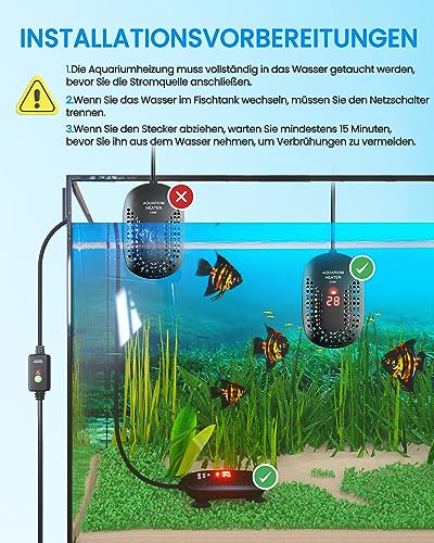 DoRight 50W Aquarium Heizung 50L Ultra Heizung Aquarienheizung mit Thermometer Intelligente Digitale LED Temperaturanzeige, Übertemperaturschutz, Externer Temperaturregler, Thermostat für Betta