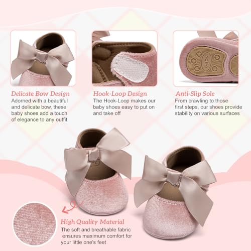 KIDSUN Infant Baby Girls Mary Jane Shoes Non-Slip Rubber Sole Ballet Slippers Princess Dress Wedding Shoes Newborn Crib Shoes First Walkers Shoes by KIDSUN - Used condition - Image 5