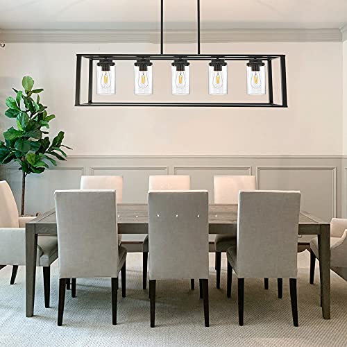 Banato 5-Light Farmhouse Chandelier Rectangle Black Pendant Lighting For Kitchen Island thumb #4