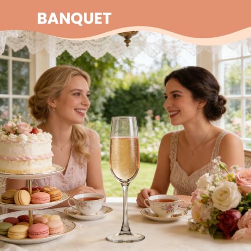 TOLASTO Flûtes à Champagne Lot de 6, Verres à Champagne 200 ml, Verre Sans Plomb Transparent, Verres à Prosecco Passe au Lave-Vaisselle, Flûtes à Vin Mousseux pour Mariage, Fête, Anniversaire – vue 7