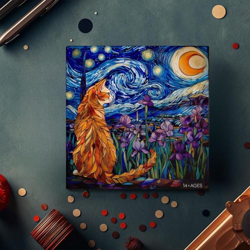 Image of iDream 1000 Pieces Jigsaw Puzzle - Artistic 3D Design, Colorful Wall Decor, Challenging Puzzle Gift for Friends & Family (Moonlit Cat)