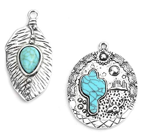 JGFinds Southwestern Leaf & Cactus Charms, 8 Pack in Turquoise & Bohemian