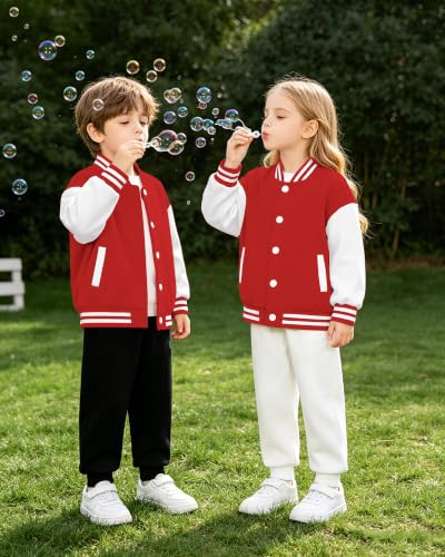 Image of Cromoncent Kids Varsity Baseball Jacket Colorblock Bomber Coat Unisex Boys Girls School Outwear, 18 Months - 14 Years