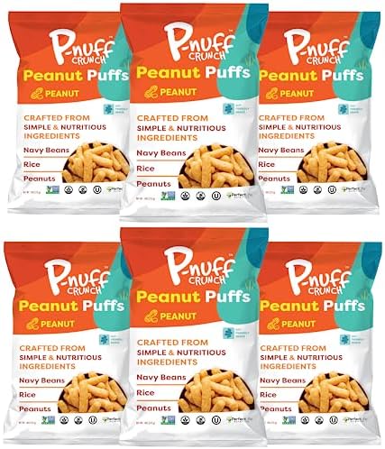 P-nuff Crunch Roasted Peanut Puffs – Shark Tank, Healthy Snacks, Keto, Gluten Free, 20g Vegan Protein per Bag, Gut Health, Low FODMAP, Fit Snacks, For Adults and Kids – 4oz Bag, 6-Pack