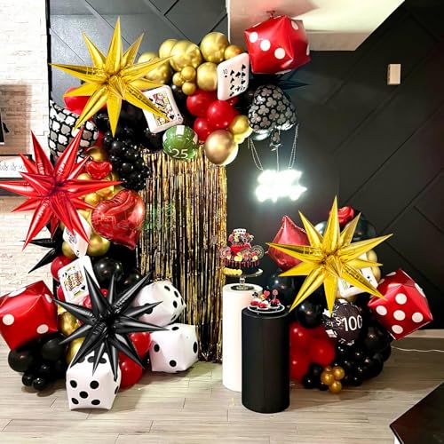 Red Black and Gold Star Balloons, 72 Pcs Large Mylar Explosion Balloons, 12 Point Spike Foil Cone Balloon for New Year, Birthday, Graduation, Anniversary, Movie Night, Party Decoration by GCTWFYK - Used condition - Image 4