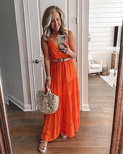 Image of PRETTYGARDEN Women's 2026 Summer Maxi Dress Spaghetti Strap Sleeveless High Waist Beach Vacation Long Sundresses