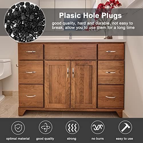 suchkawe 200 Pieces Plastic Hole Plugs 5mm, White and Black Drill Hole Cover Caps, Drilling Cover Plugs for Screw Hole in Blanking Furniture Kitchen Cabinet Shelves