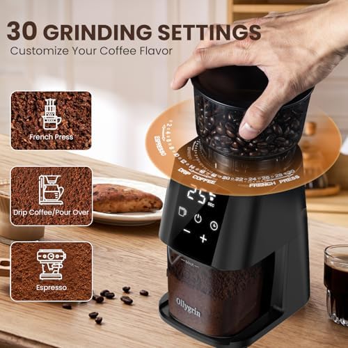 Ollygrin Electric Conical Burr Coffee Grinder, Coffee Grinder with 30 Grind Settings, Touchscreen Coffee Grinder for Home Use, Compact Coffee Bean Grinder for Espresso, Drip, French Press - 2