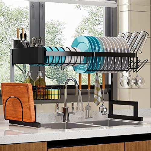Adbiu 【Fit Sink 24.5"- 32" L】 2023 Version Over Sink Dish Drying Rack (Expandable Dimension) Snap-On Design 2 Tier Large Kitchen Dish Rack Stainless Steel Counter Organization And Storage #TOP1