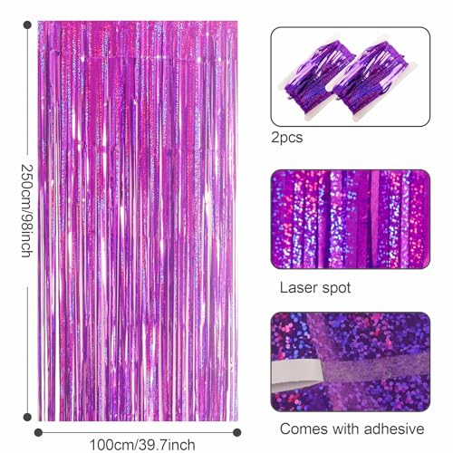 Miniatura 2 de Cortinas De Oropel, Morado Con Purpurina, 1 X 2,5 M, Telón De Fondo Para Fiestas Y Fotos, Decoración De Cumpleaños, Escuela, Graduación, Despedida De Soltera, Fiestas De Chicas, Morado, 2 Unidades