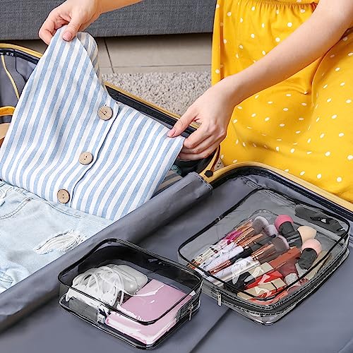 Haoguagua 3 Pieces Large Clear Travel Bags For Toiletries, Waterproof Clear Plastic Cosmetic Makeup Bags, Transparent Packing Organizer Storage Bags (Black) #TOP6