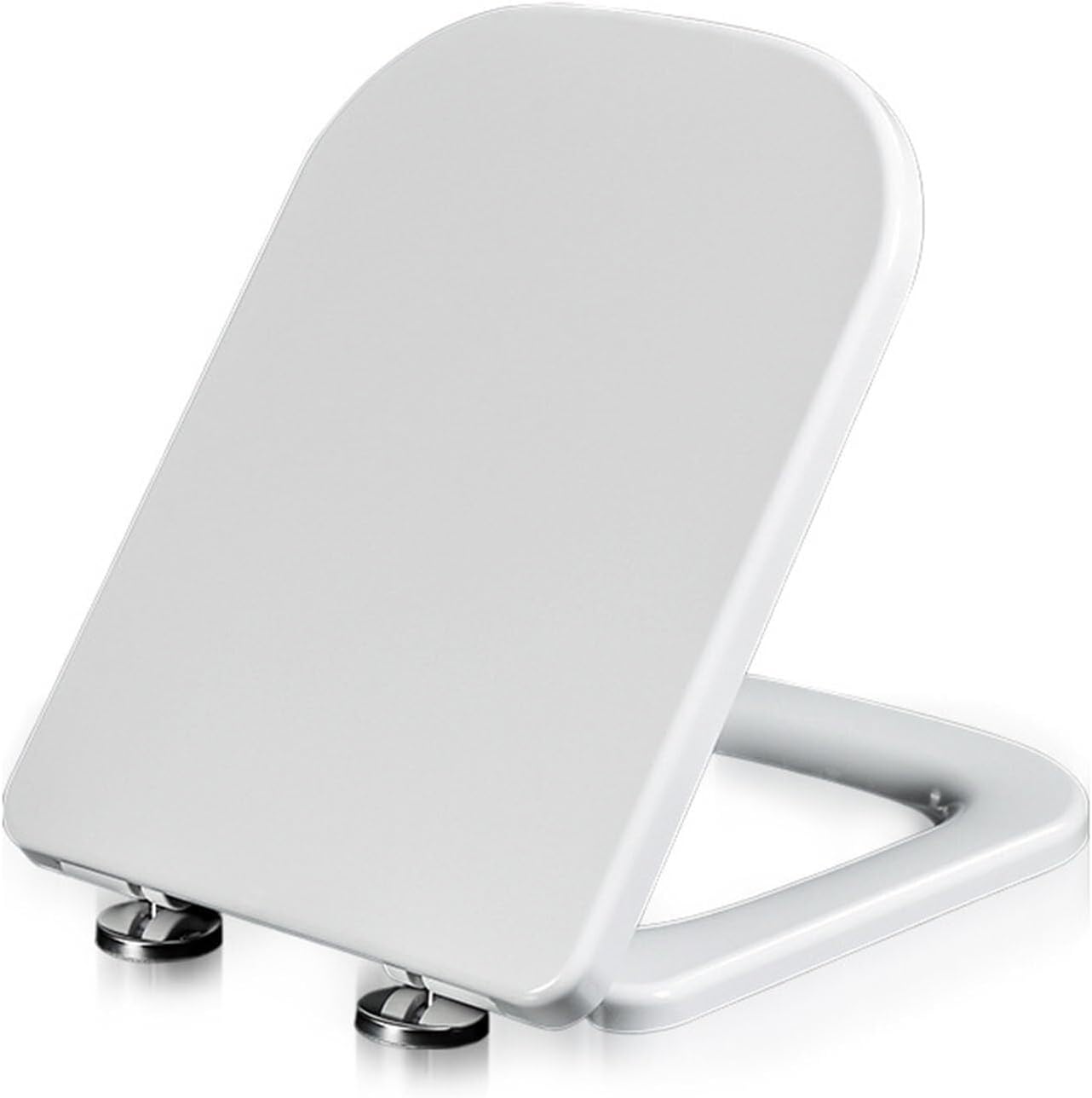 Soft Close Square Toilet Seat, White, Quick Release, Top Fixing, Anti-Slam, Polypropylene, Easy Install, Fits Square Shaped Pans (06B)