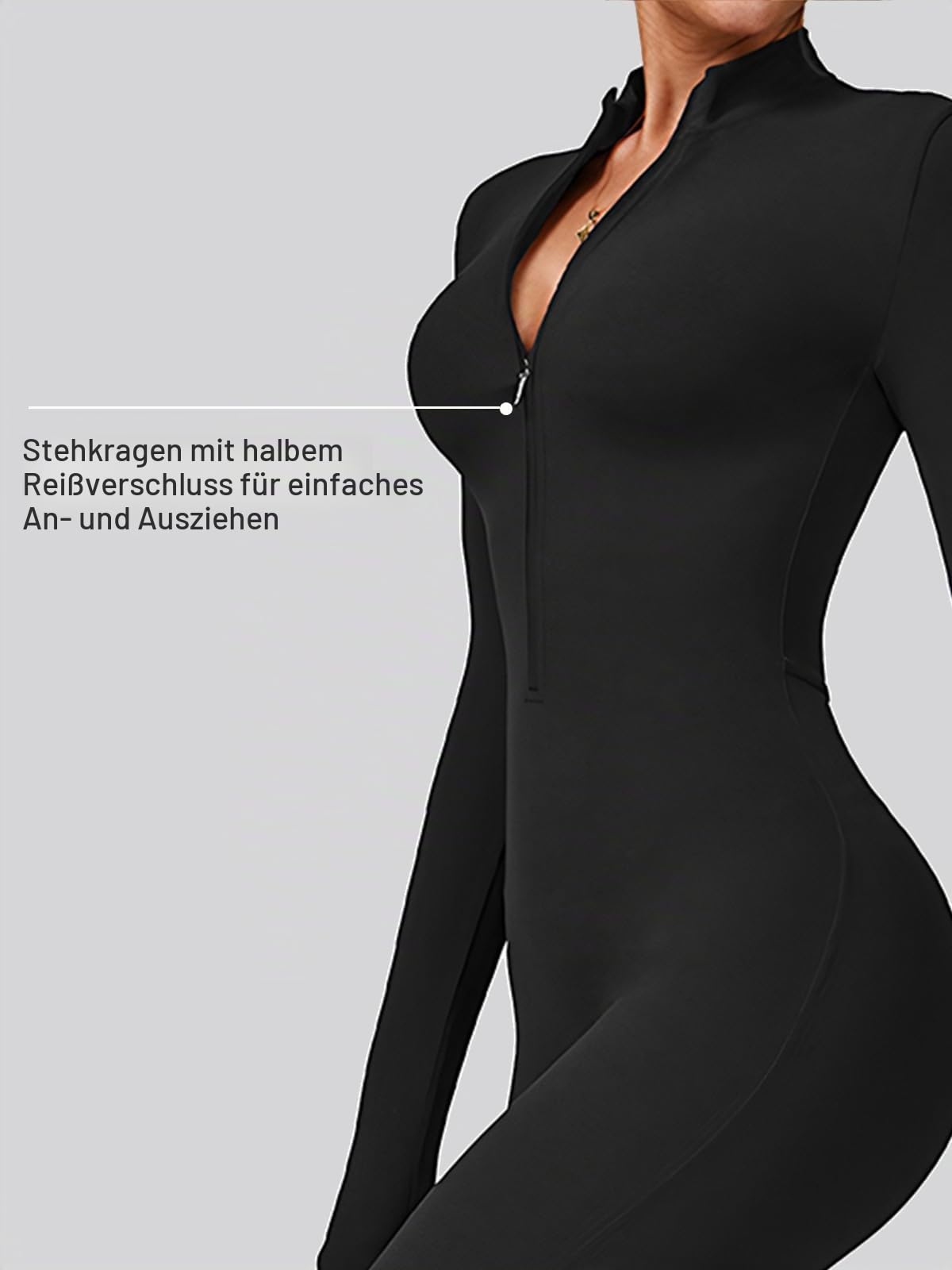 Ecupper Sport Jumpsuits für Damen mit Langarm Einteiler Overalls Flare Romper Reißverschluss Workout Sportanzug