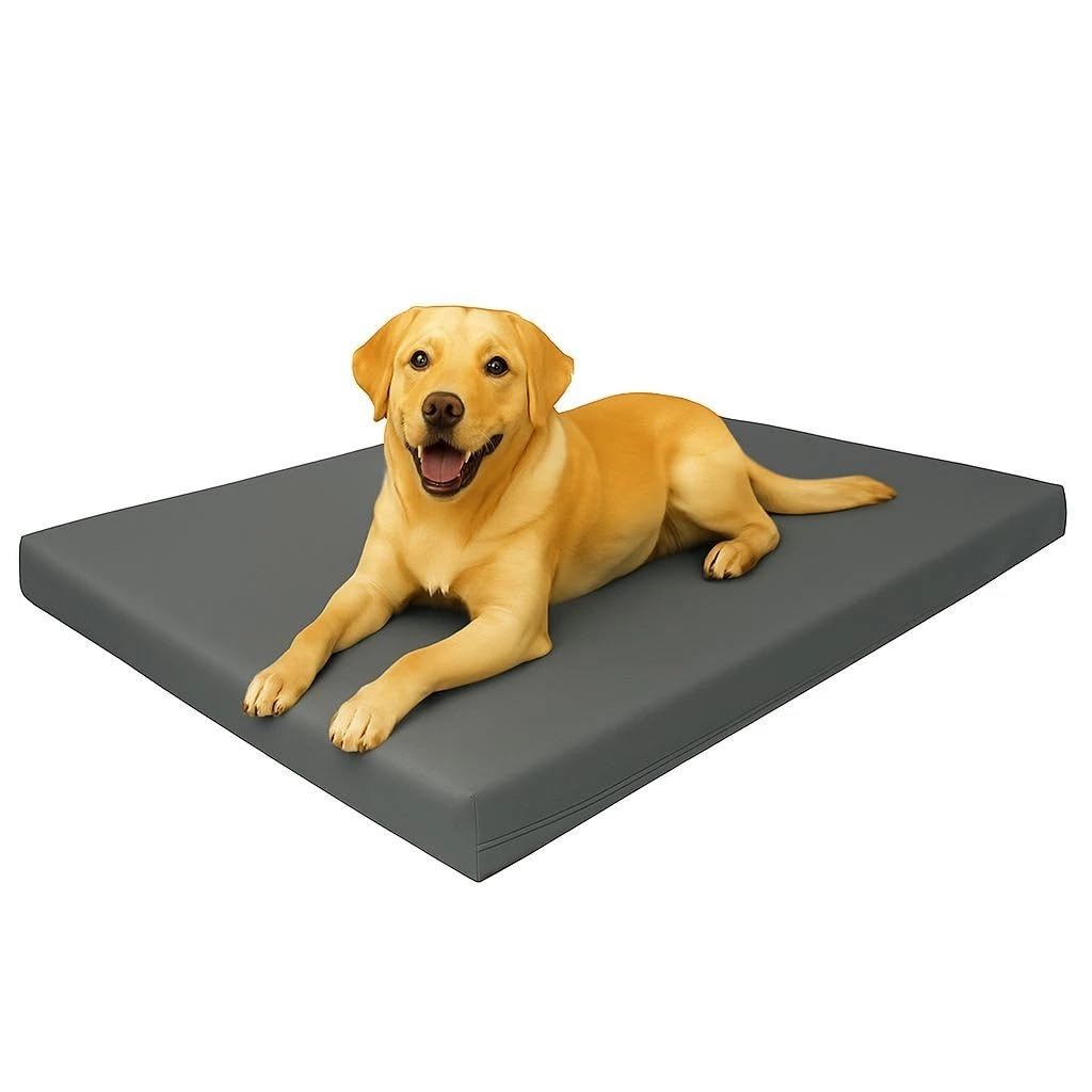 GA COMMUNICATIONS Foam Filled - Waterproof Dog Bed Heavy Duty Chew Resistant Mattress, Outdoor Crate Cage Super Soft Hardwearing Puppy Pet Comfy Zipped Cushion Tough Puppy Pet Bed Mattresses, Grey