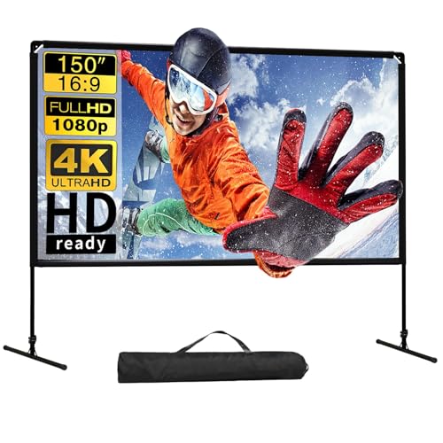 GT GETCO TECH 150-Zoll-Leinwand Mit Ständer, 16:9 Indoor-Outdoor-Beamer Leinwand Mit Stativ, Tragbare HD-Leinwand, Hintere Kinoleinwand Mit Tragetasche