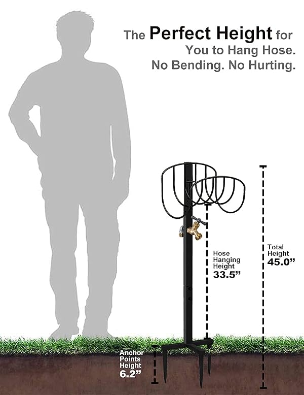 Artigarden Freestanding Garden Hose Holder Stake with Brass Faucet, Heavy Duty Metal Water Pipe Storage Stand Rack for Outdoor by Artigarden - Image 6