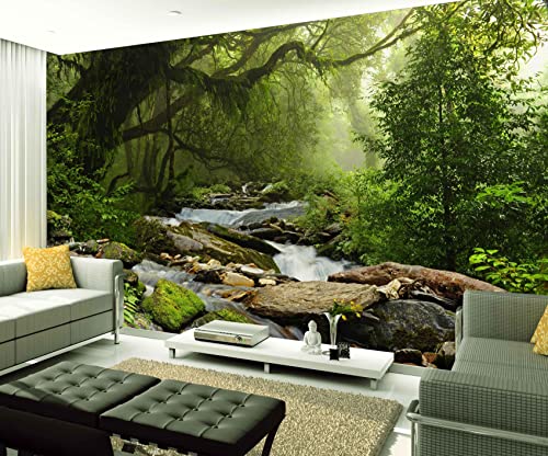 Papier peint vert ruisseau et arbres autocollant : cadeau déco idéal