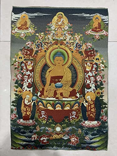 Thangka Sakyamuni en soie pour tenture murale bouddhiste tibétaine