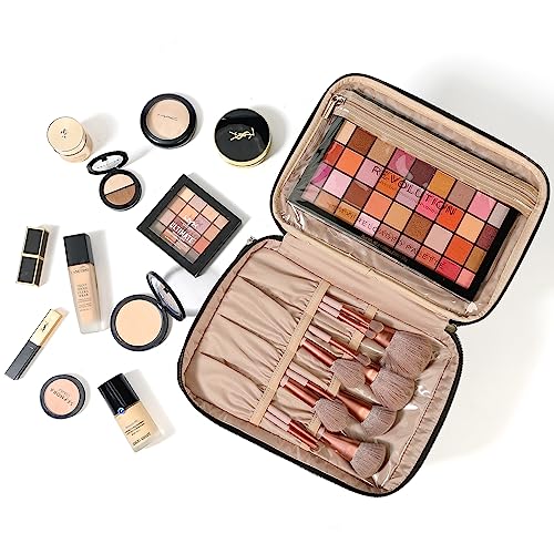 NISHEL Large Double Layer Travel Makeup Bag Women, Large Cosmetic Case, Organizer for Travel-Size Accessories Bottles, Brushes, Conditioner, and Skin Care Products, Black - Thumbnail 7
