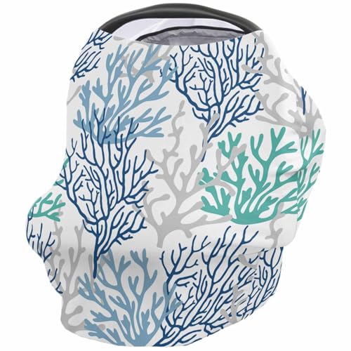 Nursing Cover for Breastfeeding Scarf, Summer Ocean Sea Coral Blue Teal Gray Baby Car Covers Super Soft Multi Use for Canopy Shopping Cart Cover Blanket Stroller Cover