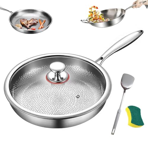 Titanium Hammered Pan Pro with Lid,Durable Scratch-Resistant,Multifunctional Non-Stick Frying Pans for Cooking,Even Heating (11.02in/28cm)