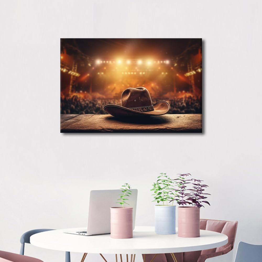 TISHIRON Wall Art for Living Room 1 Panel Country Music Festival Vibes Featuring Cowboy Attire Posters and Prints for Home Hotel Office Wall Decorations Stretched Framed Ready to Hang - Image 3