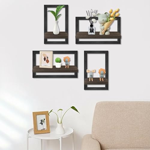 Wandregal-4 Set | Paulownia-Holz Regale für Wände | Hängeregal | Regal Wand Deko Hängeregal Loft Wandregale | Wanddeko und Ablage für Bad, Wohnzimmer, Küche, Café,Hotel,Schlafzimmer und mehr