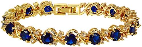 Bracelet Tennis Saphir Bleu Simulé – 15 Ct – Plaqué Or Blanc 14k – Argent 925 – Longueur 7 Pouces