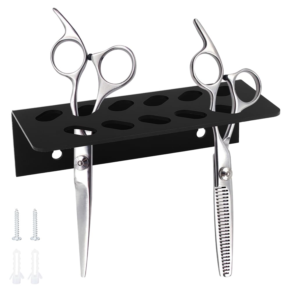 AHANDMAKER Paquete de 2 soportes acrílicos para tijeras para montar en la pared, organizador de tijeras de salón para estilista de peluquería, peluquería, herramientas de aseo de perros, tienda