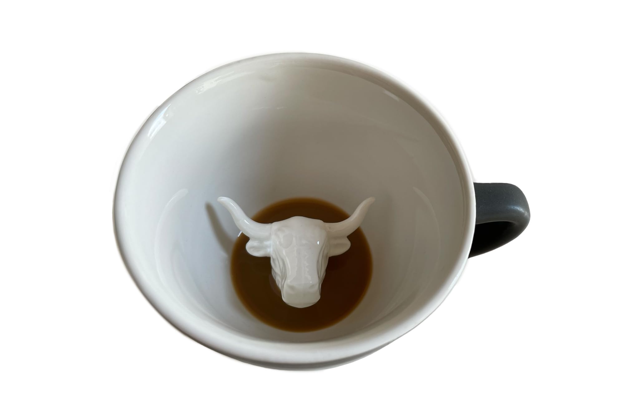 Creature Cups BULL Ceramic Cup (11 Ounce, Matte Olive Brown Exterior) - Hidden 3D Animal Inside Mug - Birthday, Holiday, Housewarming Drinkware Gift for Cattle, Longhorn, Coffee & Tea Lovers
