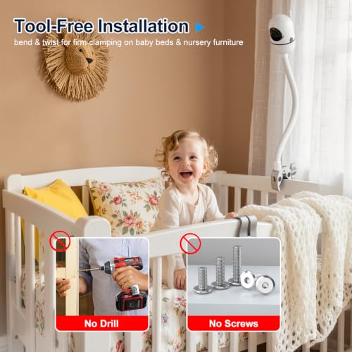 Image of Flexible Baby Monitor Mount for HelloBaby HB6550 / HB6560 /HB6240 /HB6148 /HB6339 /HB66 /HB65 /HB40, ANMEATE SM935E, 15.75 inch Gooseneck Arm with Heavy Duty Metal Crab for Hello Baby Monitor,Camera NOT included