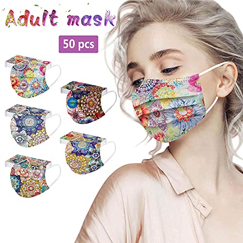 Spring Summer Themed Floral Flower Decorative Disposable Face_Masks With Designs For Adults Women,50Pcs (Floral B) #TOP1